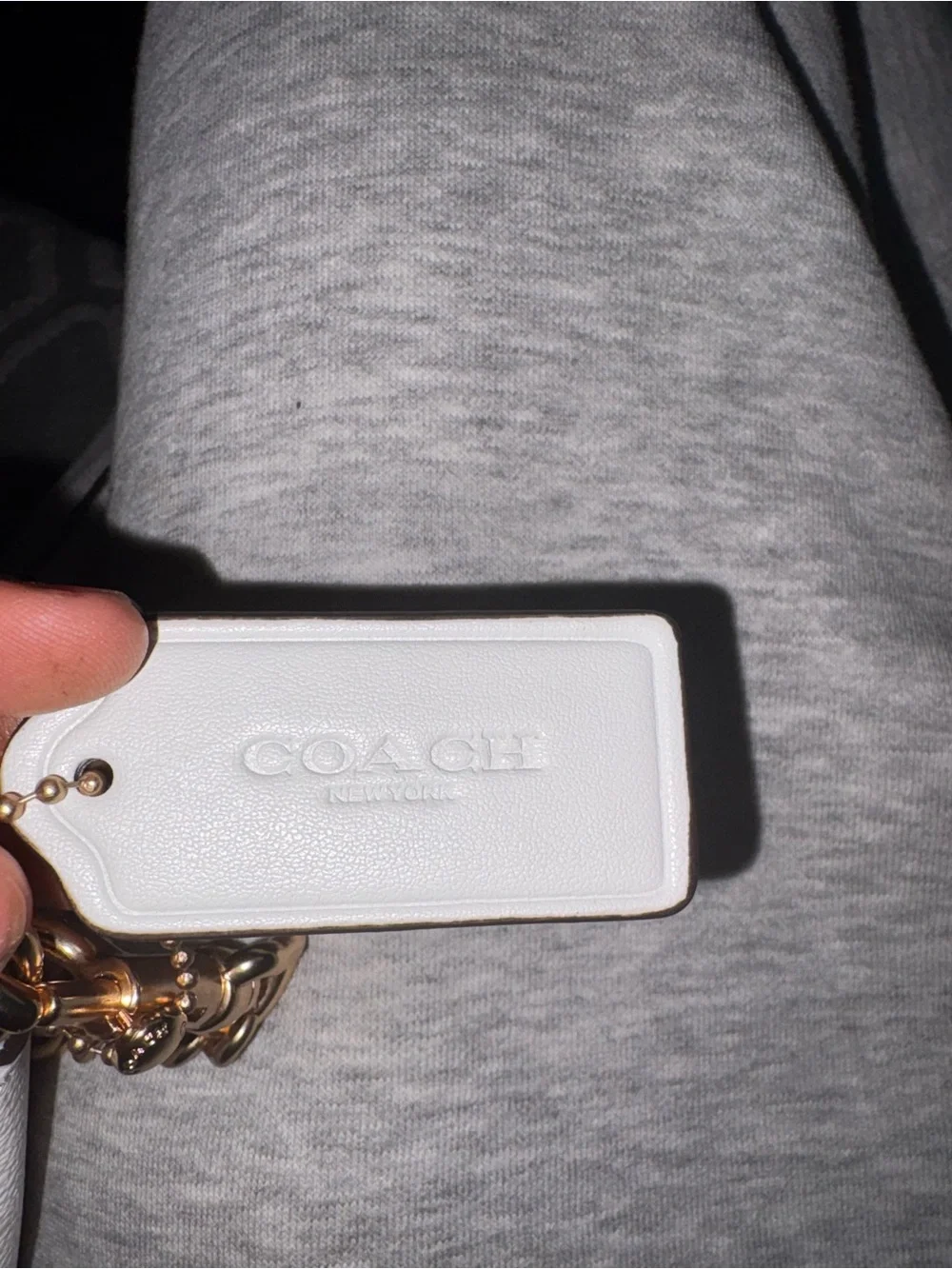 Coach Light Gray Signature Jacquard Shoulder Bag with Gold Chain